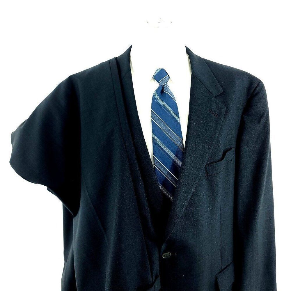 Austin Reed Wool 2 Button 2 Piece Suit 48L Blue Check Windowpane 43/26 Pleated